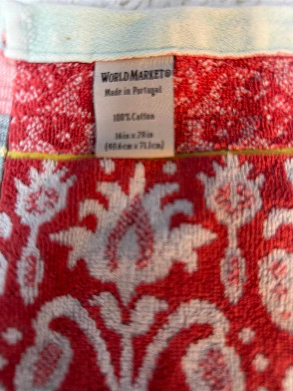 World Market Coral Teal yellow  Damask Pattern kitchen Towel